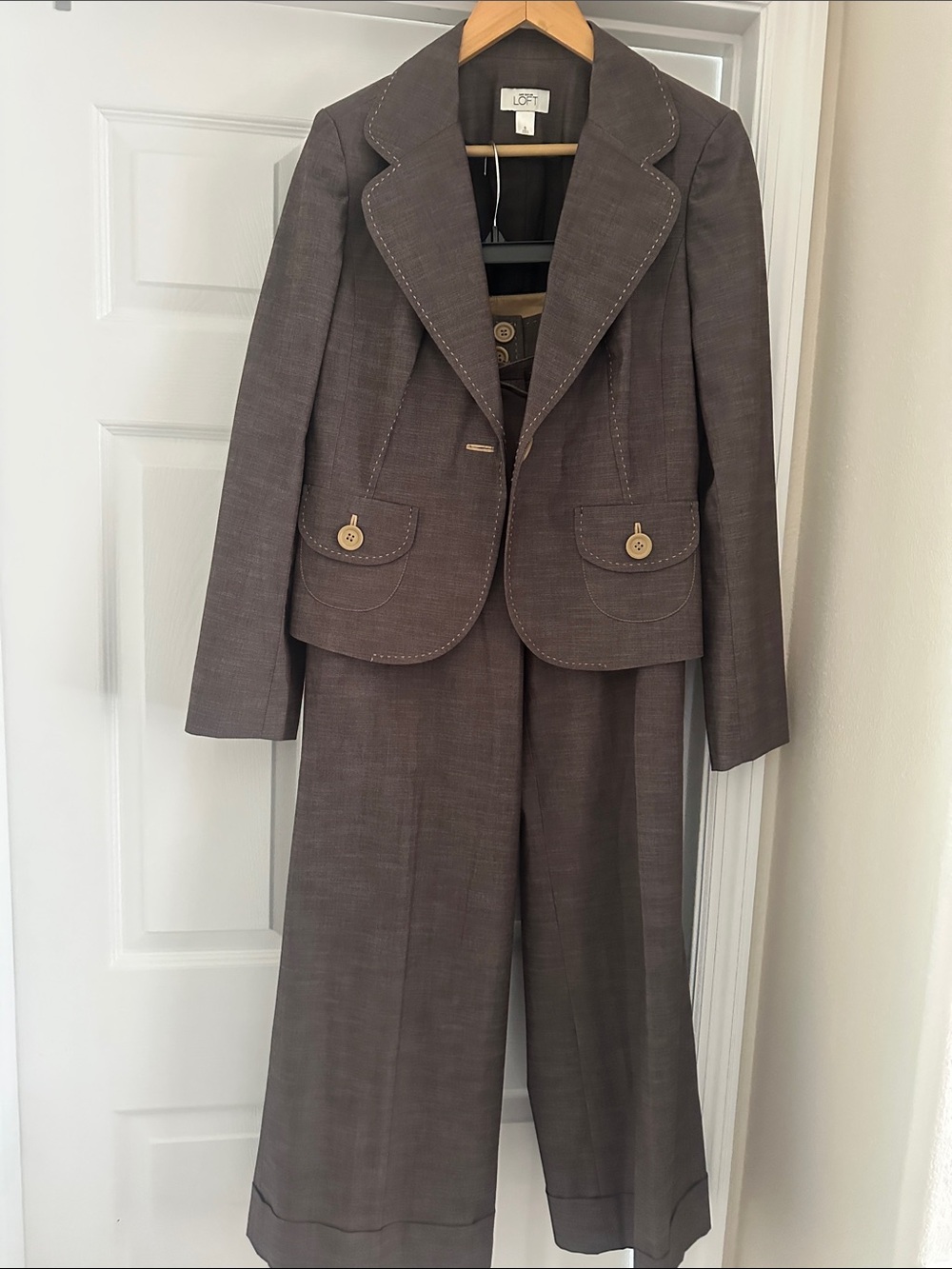 LOFT Brown Two-Piece Wide Leg Pant Suit
